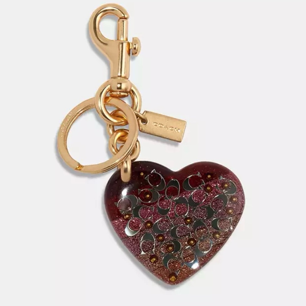 Coach Gold and Red Heart Key & Card Holder
